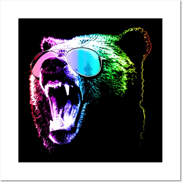 Rainbow Party Grizzly Bear Wall Art by robotface